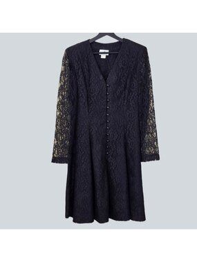 VTG 80s Positively Ellyn Black Lace 10 Dress Whimsigoth Sheer Sleeve Union Made